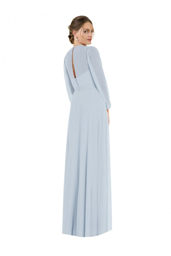 Strapless Chiffon Maxi Formal Bridesmaid Dress with Puff Sleeve Blouson Overlay Canada