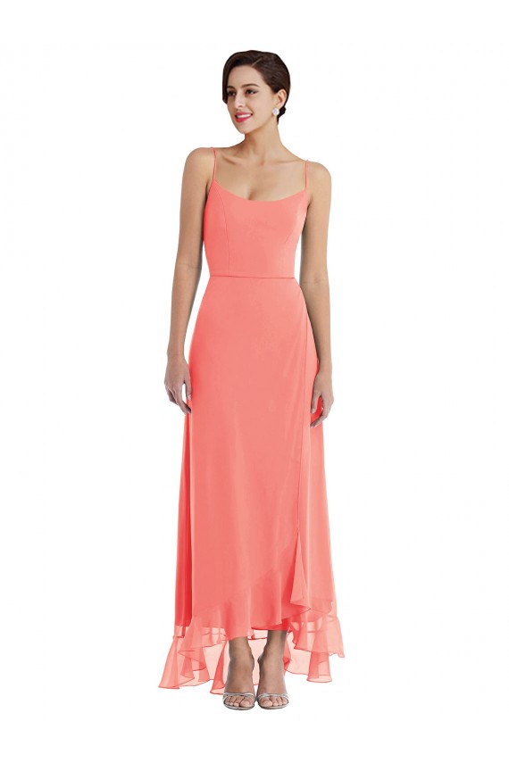 Scoop Neck Ruffle Trimmed High Low Maxi Bridesmaid Dress Canada