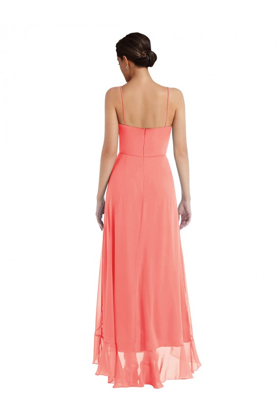 Scoop Neck Ruffle Trimmed High Low Maxi Bridesmaid Dress Canada