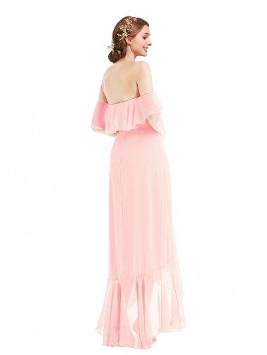 Off the Shoulder Ruffled High Low Maxi Bridesmaid Dress Canada