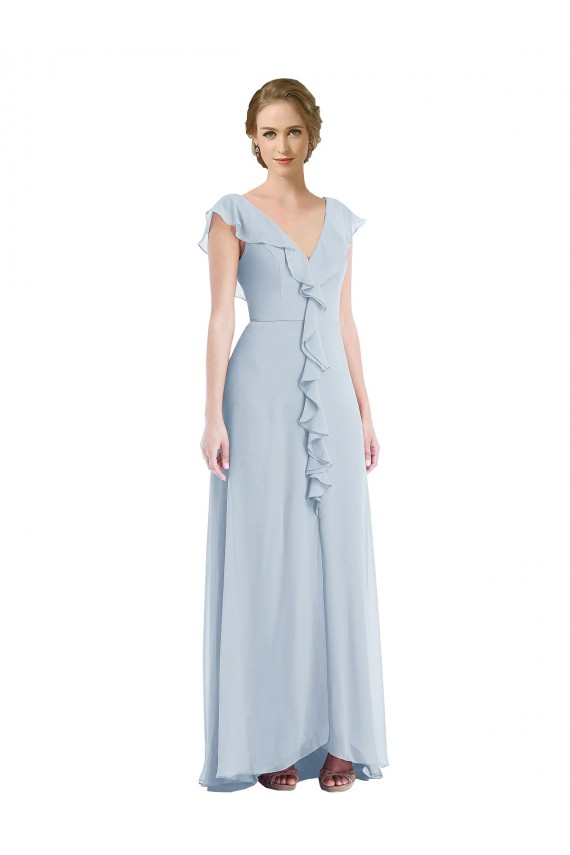 Ruffle Trimmed V Back Chiffon Maxi Bridesmaid Dress Canada