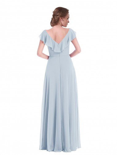 Ruffle Trimmed V Back Chiffon Maxi Bridesmaid Dress Canada
