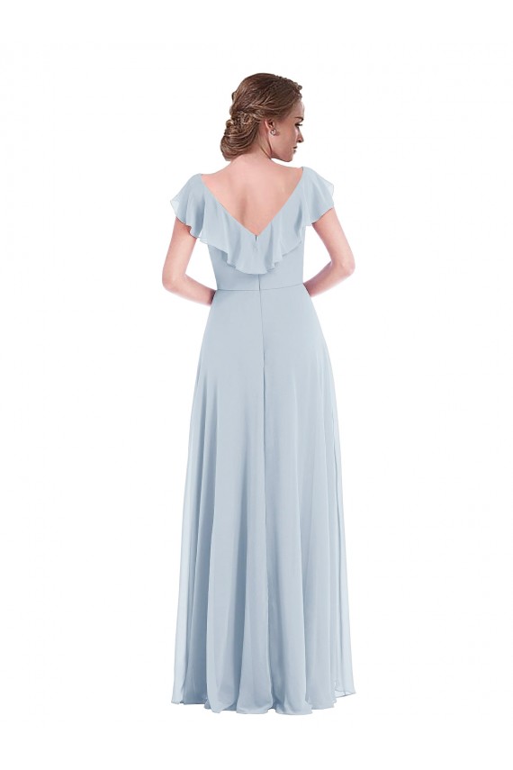 Ruffle Trimmed V Back Chiffon Maxi Bridesmaid Dress Canada