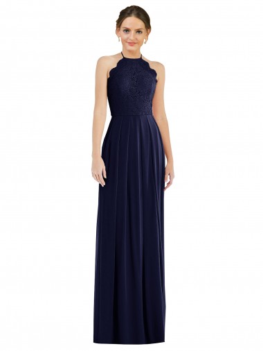 Shop Tie Neck Lace Halter Pleated Skirt Maxi Bridesmaid Dress Canada