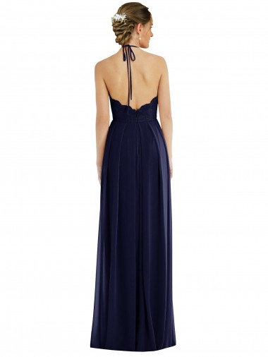 Tie Neck Lace Halter Pleated Skirt Maxi Bridesmaid Dress Canada