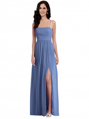 Shop Slim Spaghetti Straps Chiffon Bridesmaid Dress with Front Slit Canada