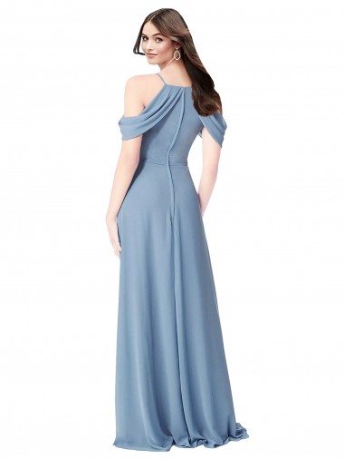 High Neck Chiffon Bridesmaid Dress with Draped Sleeves Canada