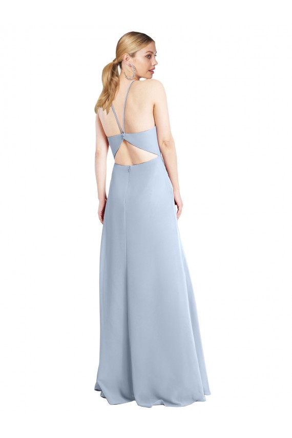 Halter Neck Long Chiffon Bridesmaid Dress with Strappy Back and Daring Side Slit Canada