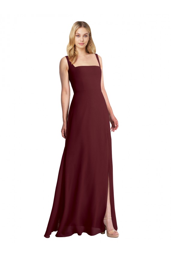 Square Neckline Soft A-Line Chiffon Bridesmaid Dress with Side Slit Canada