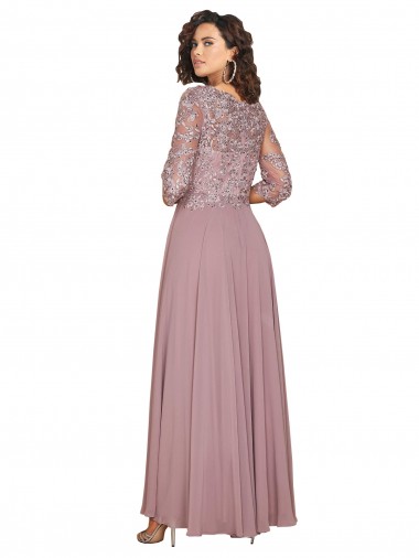 Hand-Beaded Bodice V-Neckline Long Sleeves Chiffon Bridesmaid Dress / Prom Dress Canada