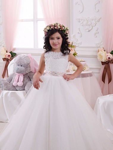 Ivory Ball Gown Bateau Chapel Train Sleeveless Flower Girl Dress Canada