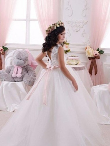 Ivory Ball Gown Bateau Chapel Train Sleeveless Flower Girl Dress Canada