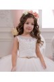 Ivory Ball Gown Bateau Neck Chapel Train Sleeveless Flower Girl Dress