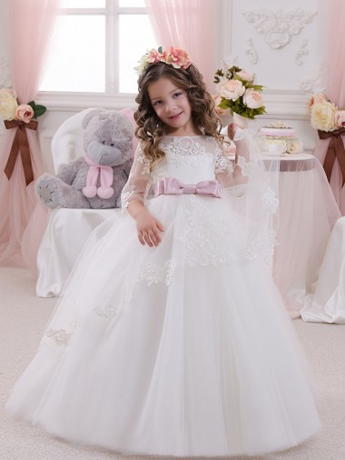 Shop Ivory Ball Gown Bateau Neck Long Chapel Train Sleeveless Flower Girl Dress Canada