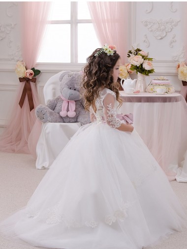 Ivory Ball Gown Bateau Neck Long Chapel Train Sleeveless Flower Girl Dress Canada