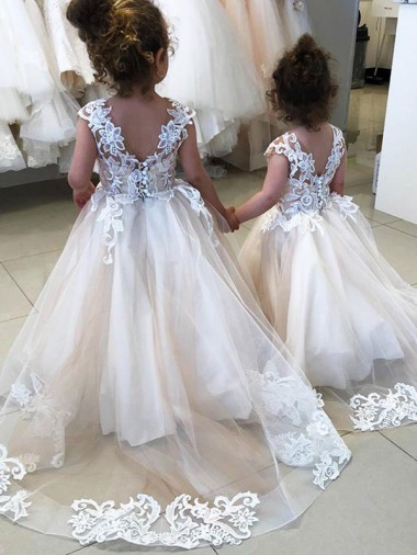 Shop Ivory Ball Gown Chapel Train Sleeveless V-Back Flower Girl Dress Canada