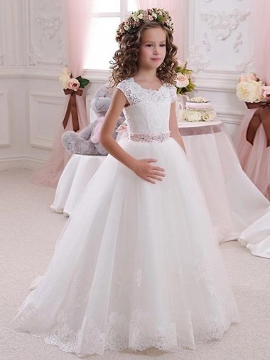 Shop Ivory Ball Gown High Neck Floor Length Keyhole Back Flower Girl Dress Canada