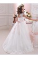 Ivory Ball Gown High Neck Floor Length Keyhole Back Flower Girl Dress