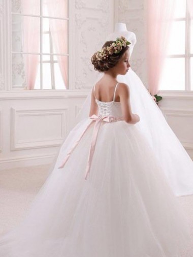 Ivory Ball Gown Sweetheart Chapel Train Sleeveless Flower Girl Dress Canada