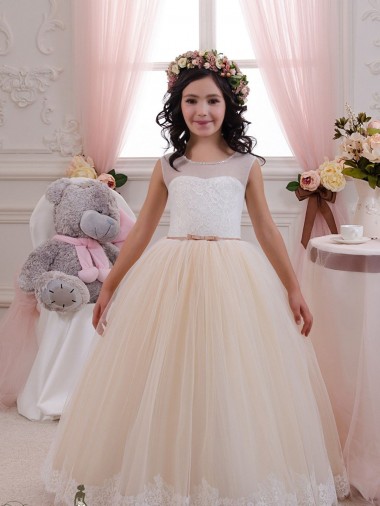 Shop Ivory & Champagne Ball Gown Sweetheart Floor Length Sleeveless Flower Girl Dress Canada