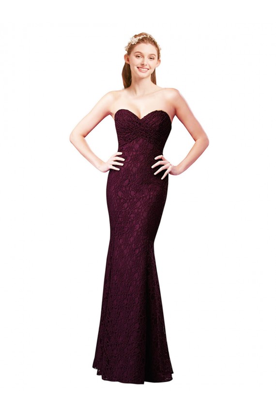 Fitted Long Lace Bridesmaid Dress with Sweetheart Neckline Canada