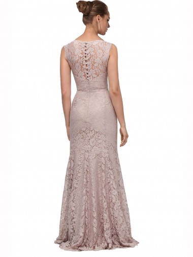 Long Sleeveless All Lace Bridesmaid Dress / Prom Dress with Scoop Neckline Canada