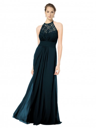 Shop Lace Halter Bodice Long Chiffon Bridesmaid Dress Canada