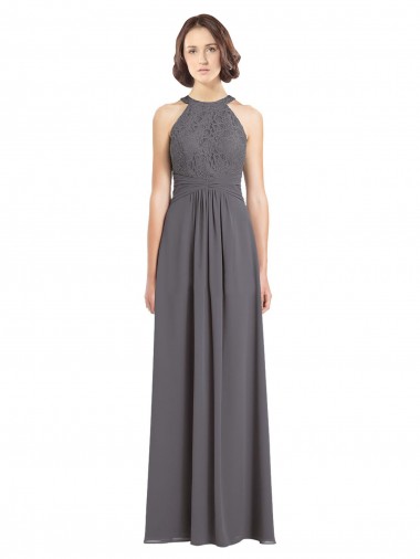 Shop Long Chiffon Bridesmaid Dress with Corded Lace Bodice Canada