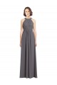 Long Chiffon Bridesmaid Dress with Corded Lace Bodice