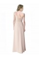 Long Chiffon Bridesmaid Dress with Corded Lace V-Neck Bodice