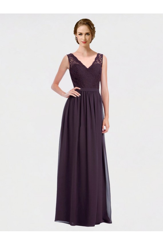 V-Neck Bridesmaid Dress with Corded Lace Bodice