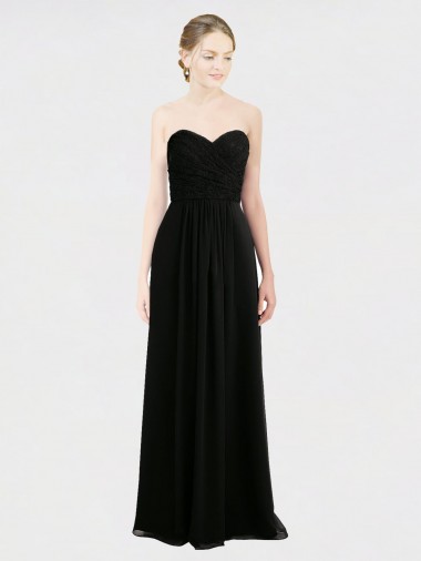 Shop Long Strapless Lace Bodice Bridesmaid Dress with Sweetheart Neckline and Criss-Cross Pleats Canada
