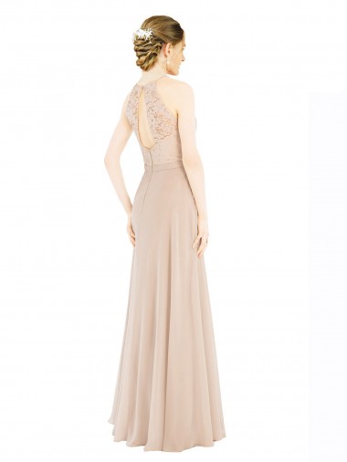 High Halter Neck Illusion Lace Bridesmaid Dress / Prom Dress with Chiffon Skirt and Keyhole Back Canada