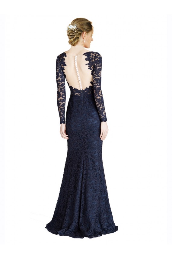 Illusion Long Sleeves Lace Bridesmaid Dress / Prom Dress with Sheer Keyhole Back