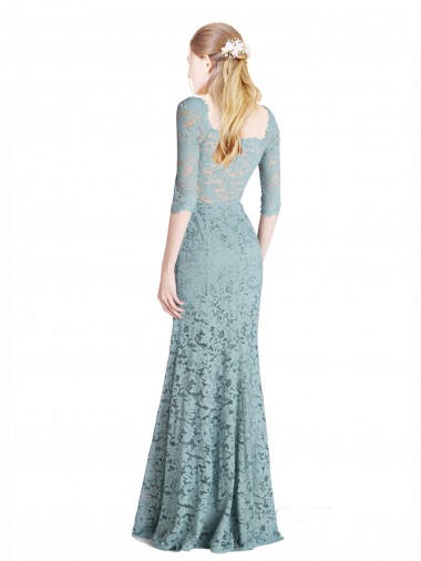 Half Sleeves Pleated Lace Bridesmaid Dress / Prom Dress with Wrap-Around Portrait Neckline Canada