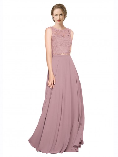 Shop Long A-Line Chiffon Bridesmaid Dress / Prom Dress with Sleeveless Lace Crop Top Canada