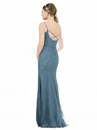 Deep V-Neck All Over Chantilly Lace Bridesmaid Dress with Criss Cross Open Back Canada