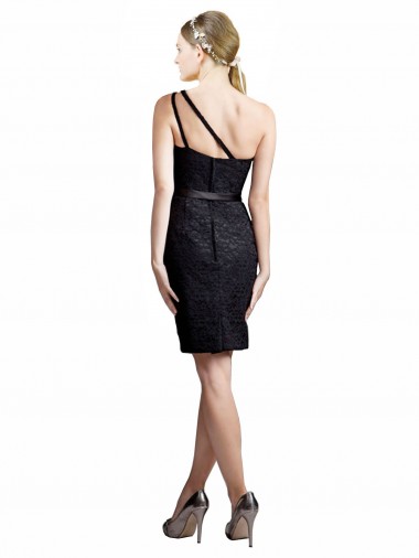 One Shoulder Short Lace Cocktail Bridesmaid Dress with Satin Waistband Canada
