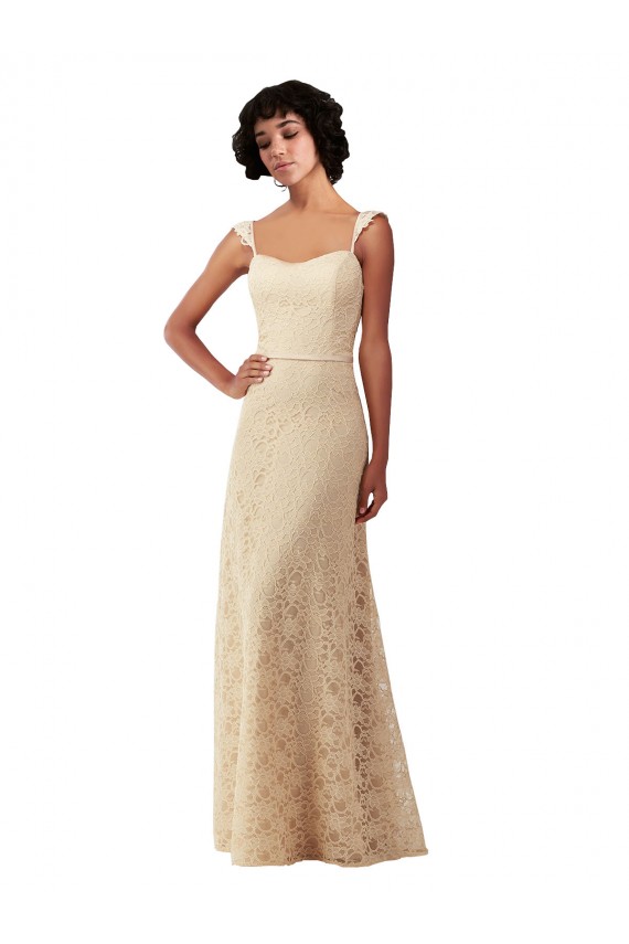 Lace A-Line Long Bridesmaids Dress with Satin Waistband Canada