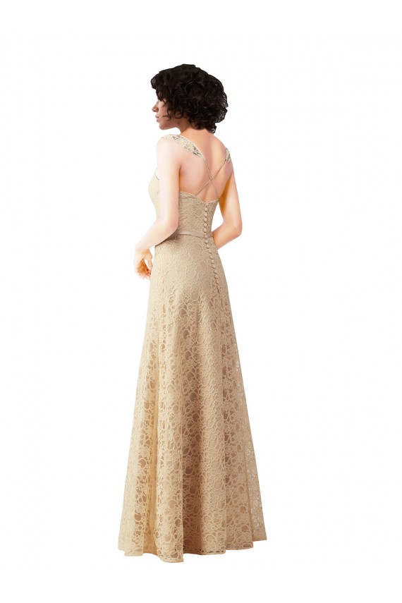 Lace A-Line Long Bridesmaids Dress with Satin Waistband Canada