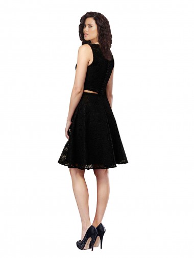 Two Piece Short Lace Cocktail Bridesmaid Dress with Jewel Neckline Canada