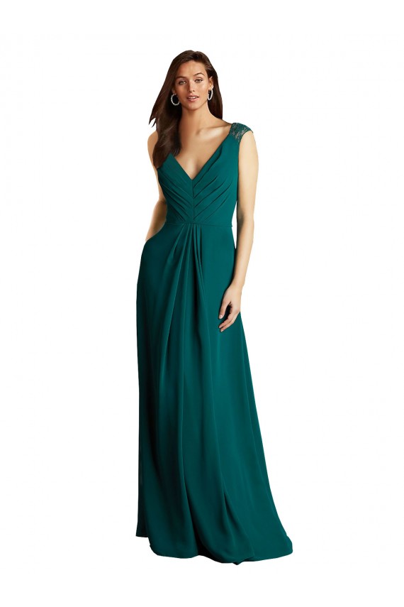 Long A-Line Lace and Chiffon Bridesmaid Dress with Open Back Canada