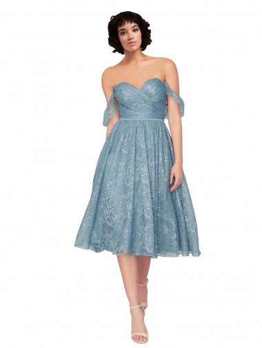 Shop Off the Shoulder Sweetheart Chantilly Lace Midi Length Cocktail Bridesmaid Dress Canada