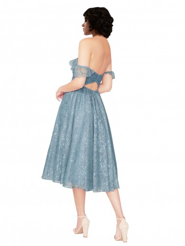 Off the Shoulder Sweetheart Chantilly Lace Midi Length Cocktail Bridesmaid Dress Canada