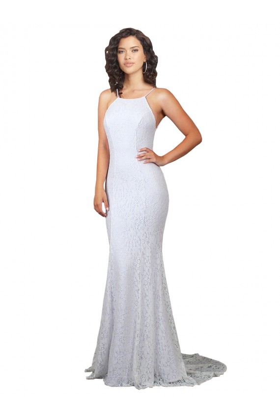 High Neck Backless Lace Wedding Dress with Plunging Low Back