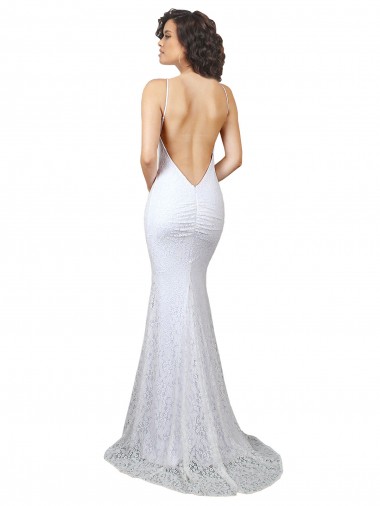 High Neck Backless Lace Wedding Dress with Plunging Low Back Canada