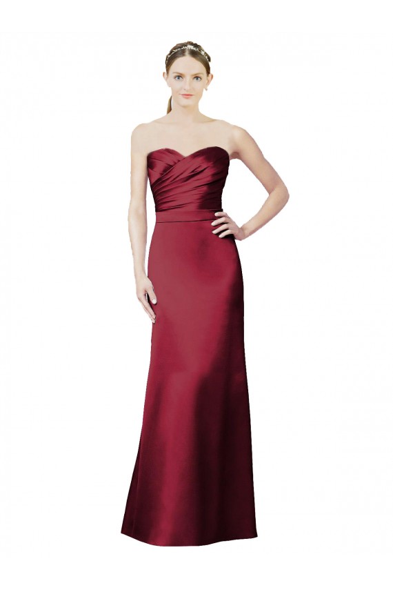 Strapless Satin Bridesmaid Dress with Asymmetrical Draped Bodice Canada