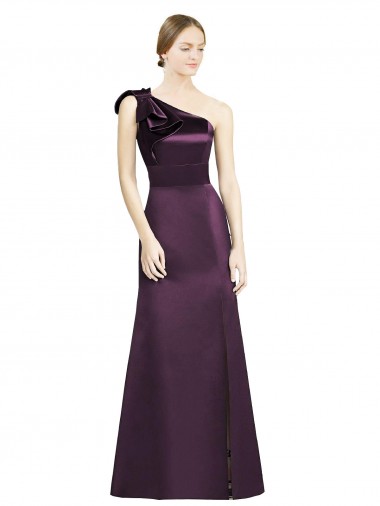 Full Length One Shoulder Satin Bridesmaid Dress with Bow Shoulder Detail Canada