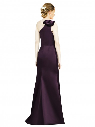 Full Length One Shoulder Satin Bridesmaid Dress with Bow Shoulder Detail Canada