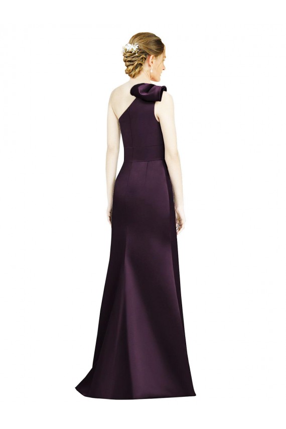 Full Length One Shoulder Satin Bridesmaid Dress with Bow Shoulder Detail Canada